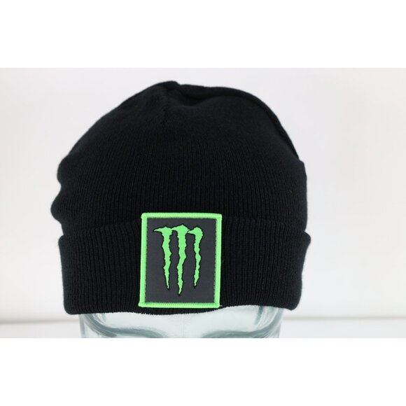 Deadstock Vintage Monster Energy Drink Box Logo Knit Winter Beanie Hat Cap Black - Picture 1 of 7